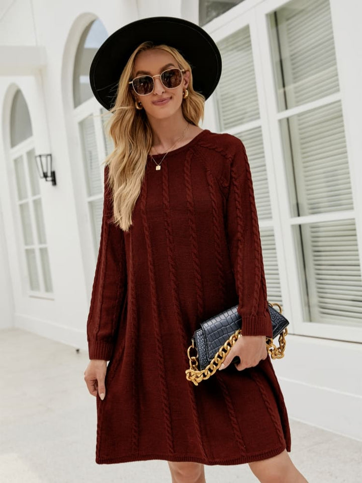 Stylish Solid Color A-Line Knit Dress