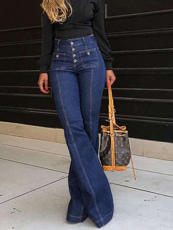 Stylish High-Waisted Patchwork Flared Jeans