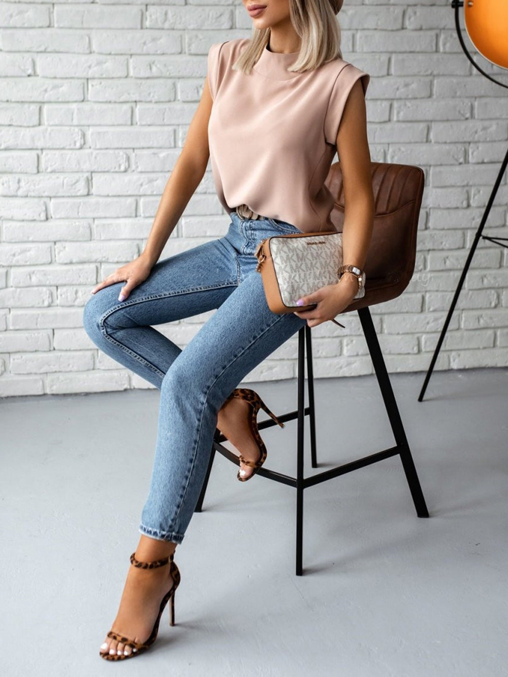 Textured Mock-Neck Cap-Sleeve Top