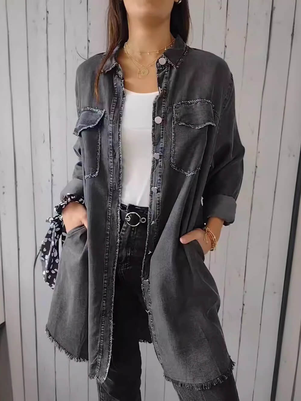 Fashionable Versatile Long-sleeved Lapel Denim Jacket