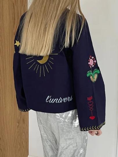 Street Style Embroidered Drawstring Collar Shirt Jacket