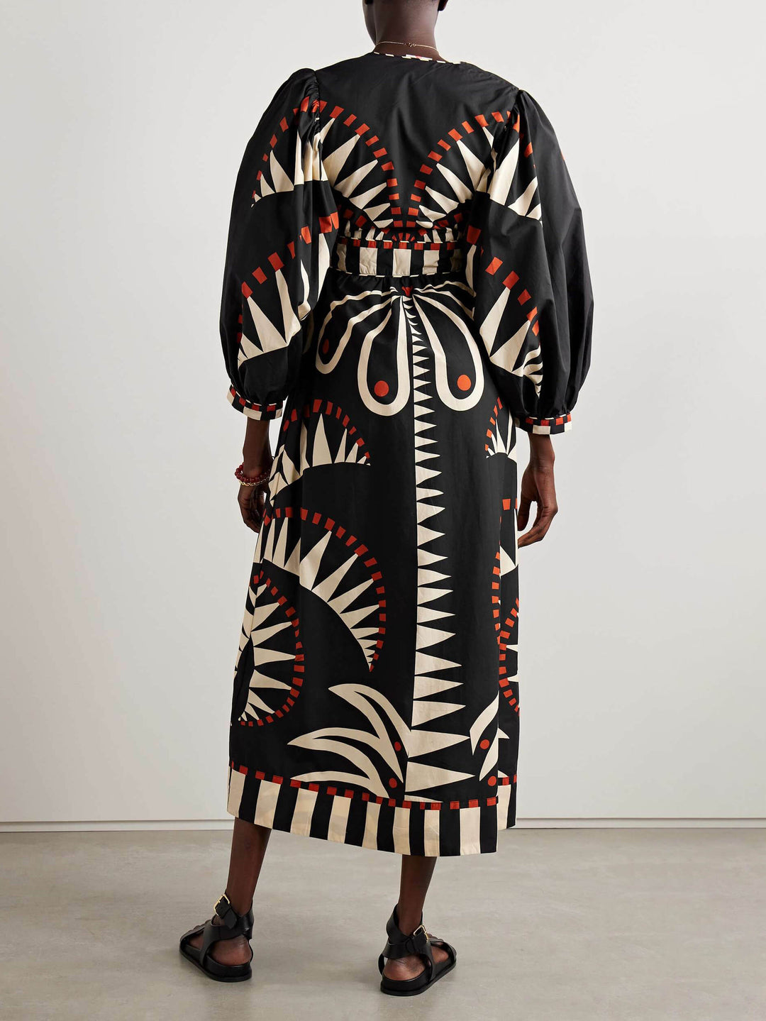 Unique Coconut Jungle Print Puff Sleeve Long Midi Dress