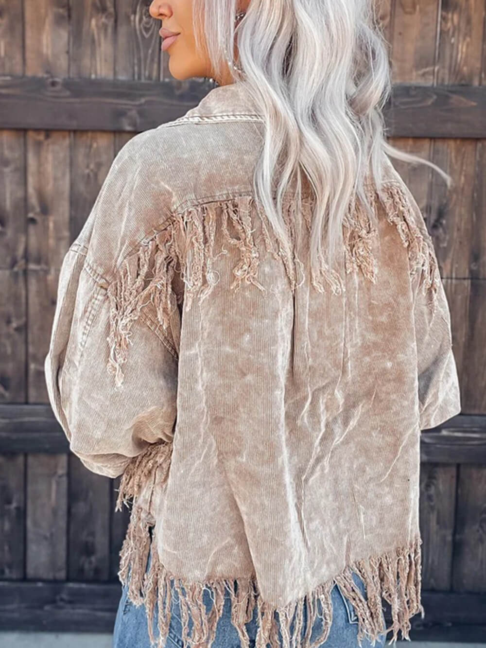 Fringed Washed Corduroy Jacket