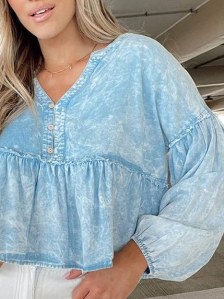 Washed Denim Peplum Baby Doll Top