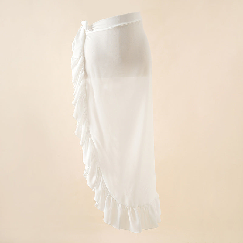 Convertible Wrap Split-Sides Maxi Skirt Cover-Up In White