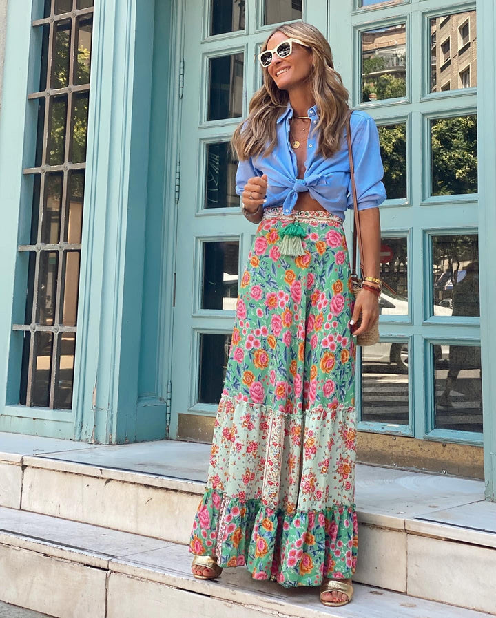 Fantasy Peony Floral Boho Maxi Skirt