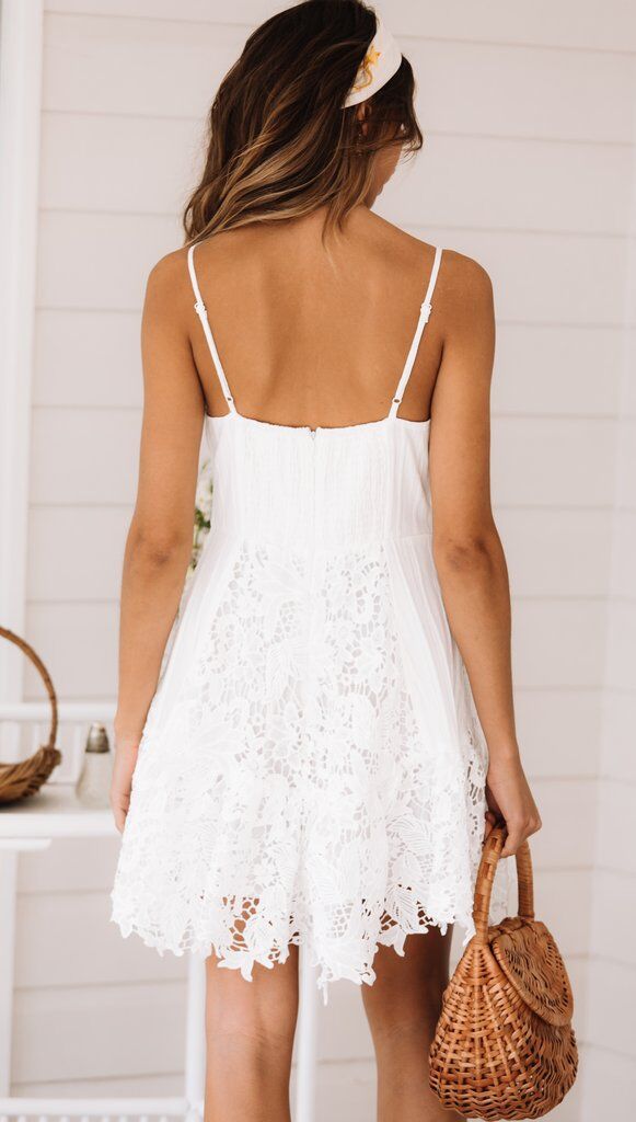 Lace Backless White Short Slip Dress