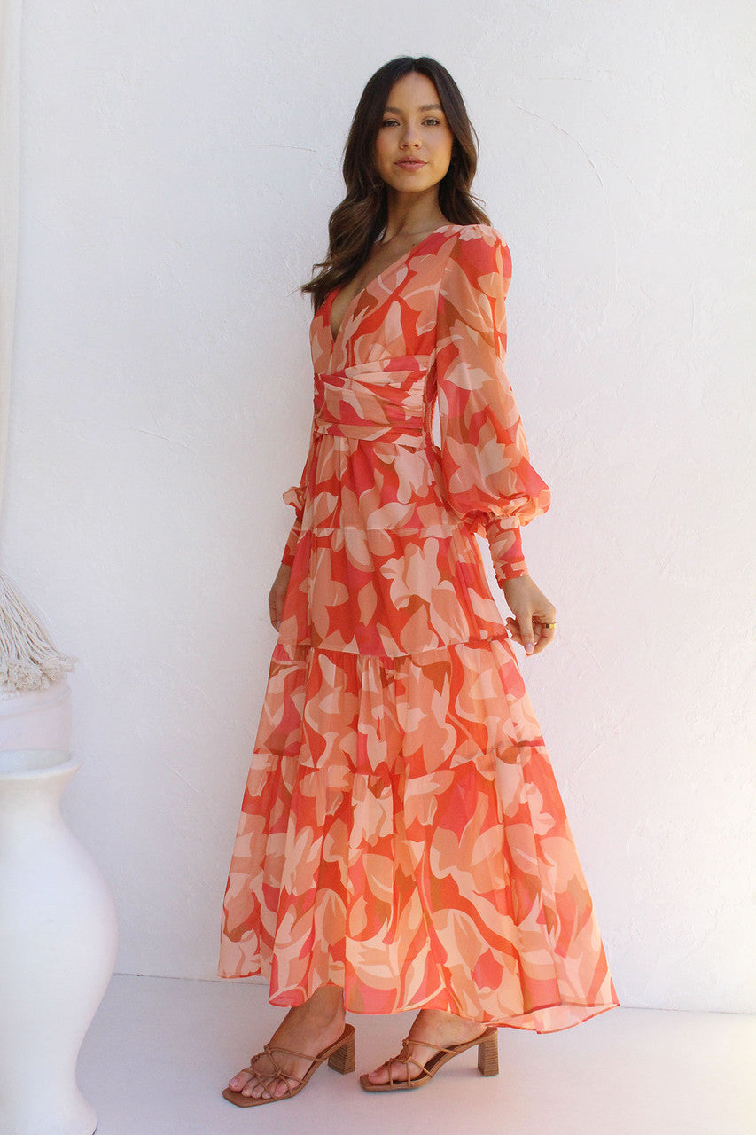 Painted Inspiration Floral Balloon Sleeves Maxi Dress