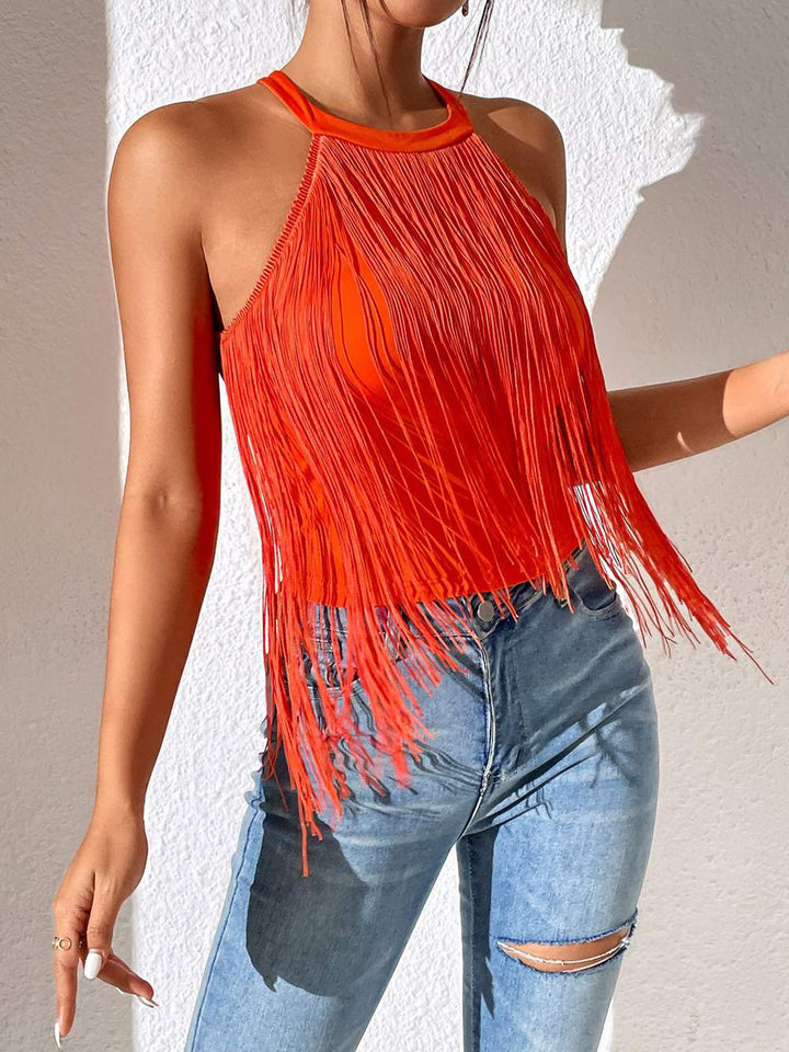 Elegant Halter Neck Tassel Top