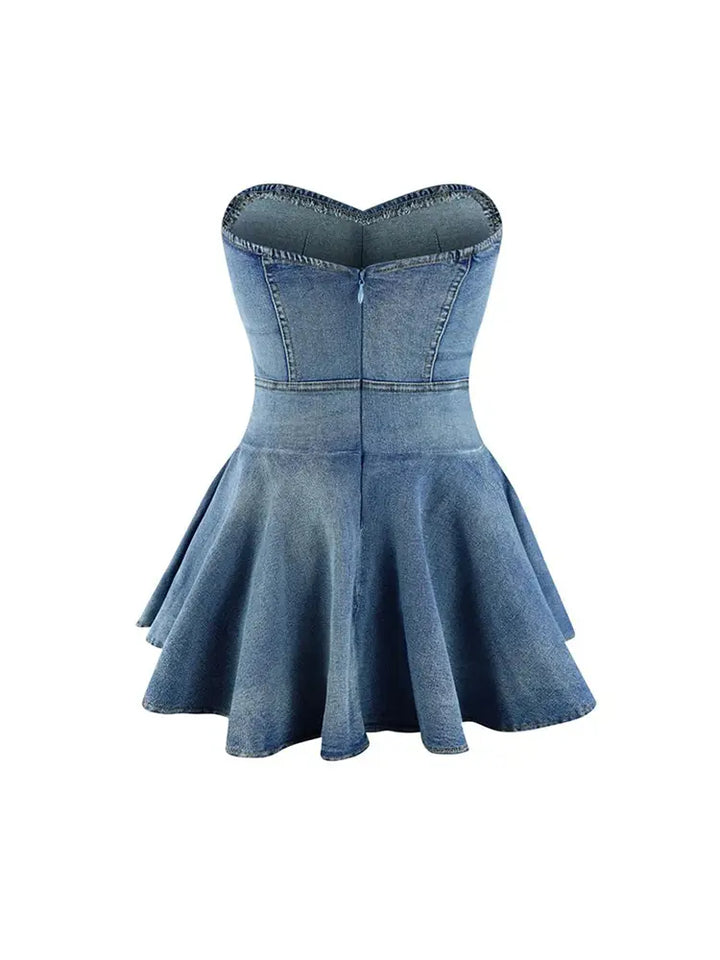 Strapless Ruffle Denim Dress