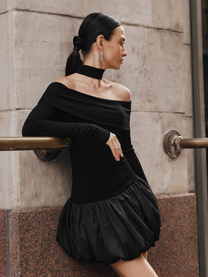 Off-the-shoulder Petal Hem Dress