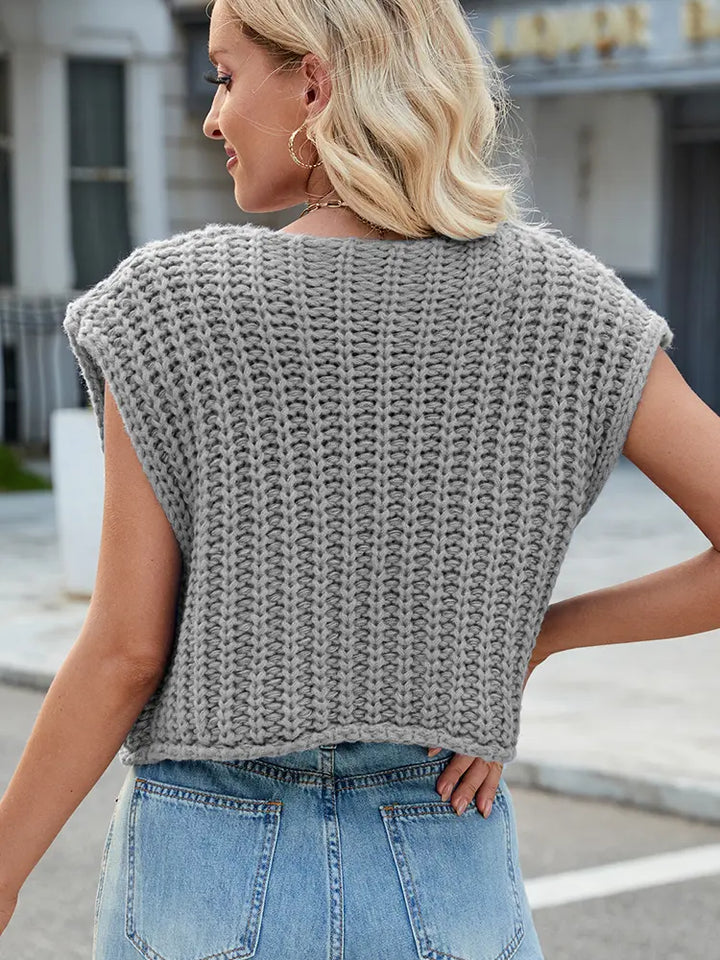 V-Neck Buttoned Knit Vest