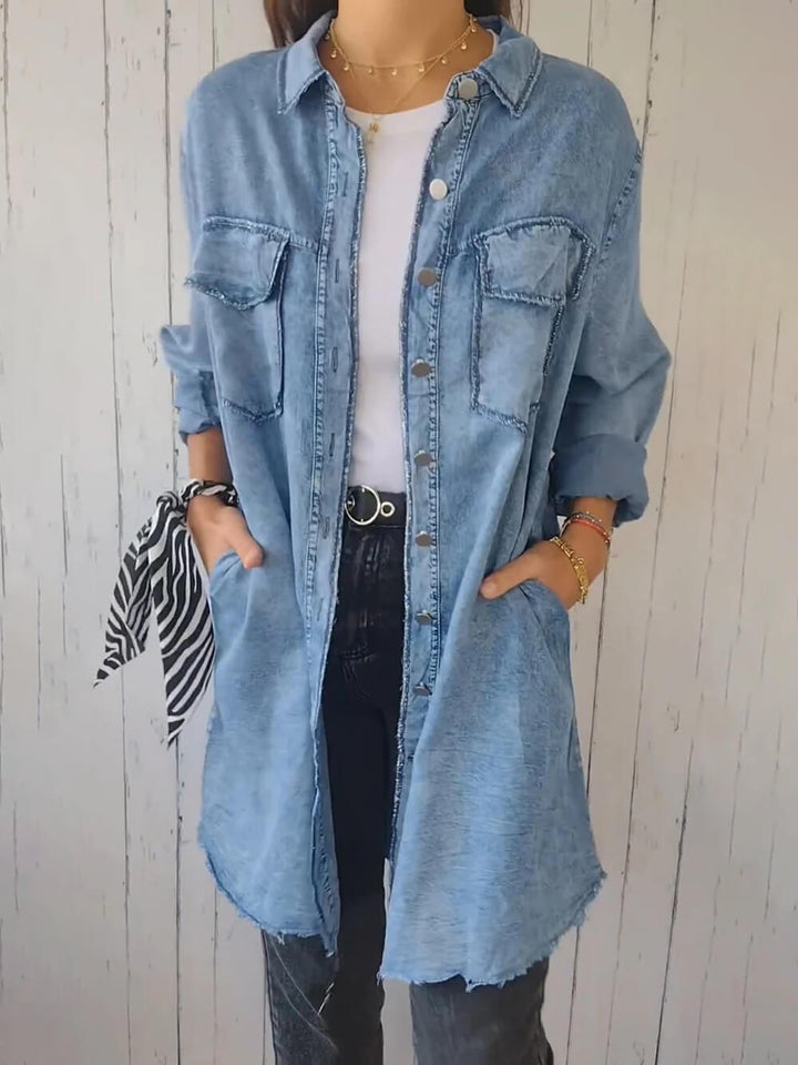 Fashionable Versatile Long-sleeved Lapel Denim Jacket