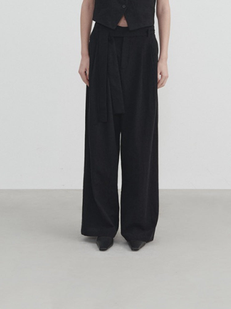 Wide-Leg Straight Linen Trousers