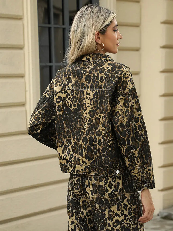 Fashion Leopard Print Denim Jacket Set