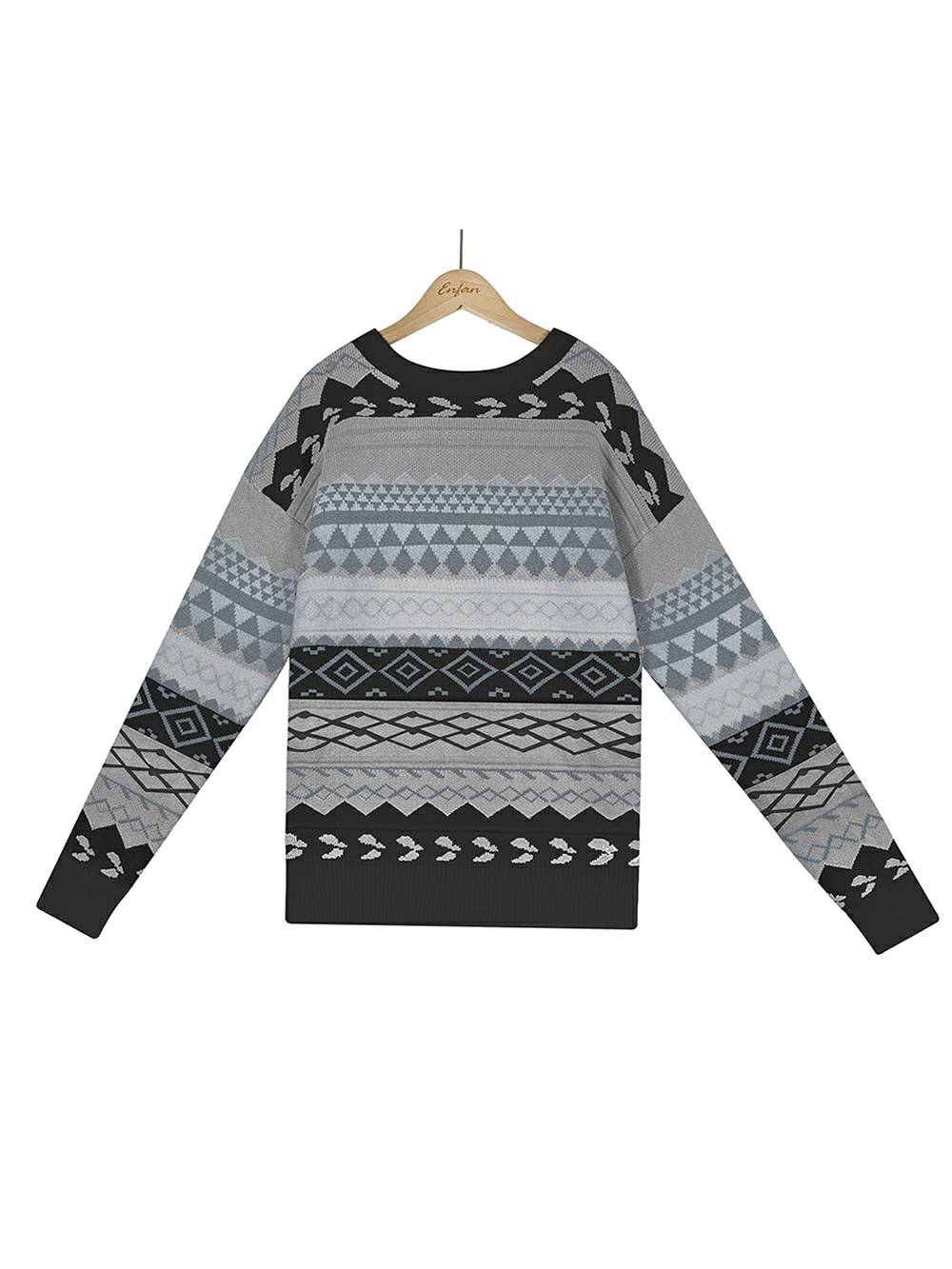 Jacquard Multicolor Patchwork Knit Sweater