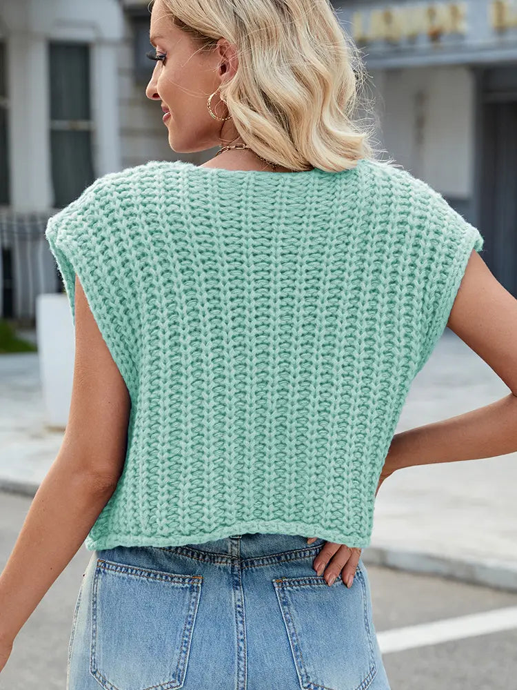 V-Neck Buttoned Knit Vest