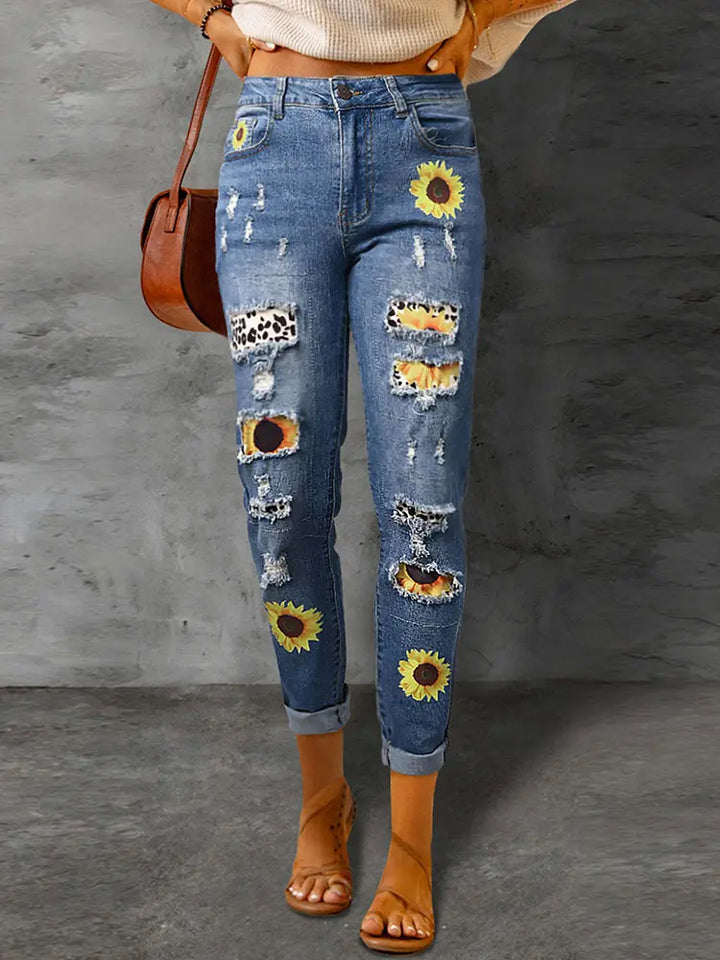 Fashionable Slim Fit Printed Jeans