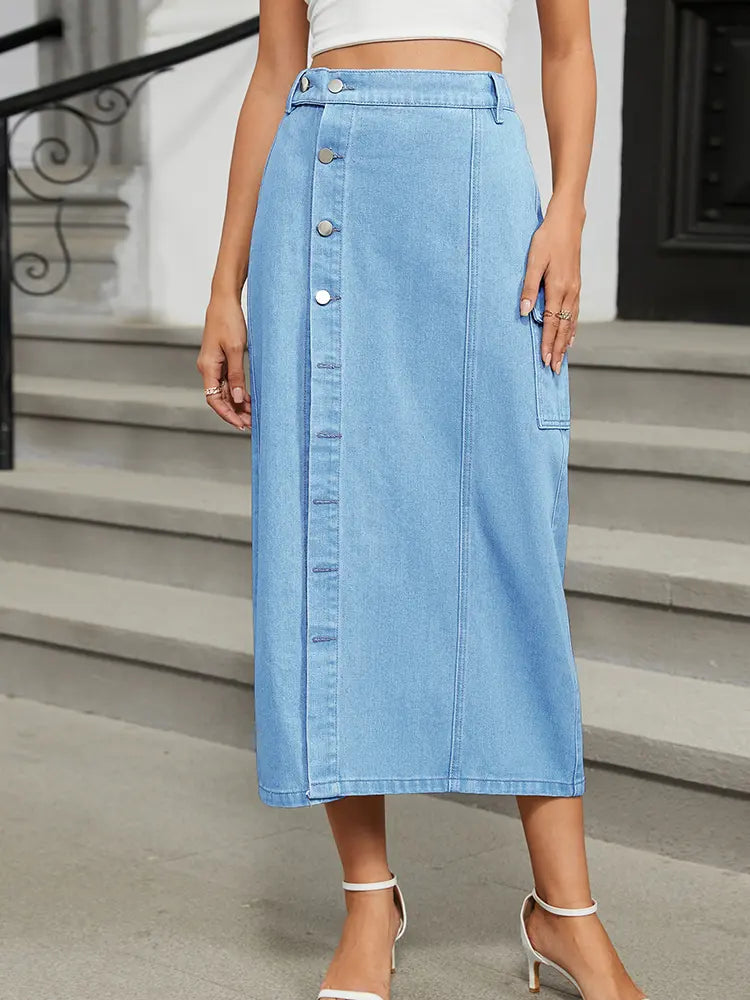 Trendy Elastic Waist Denim Skirt