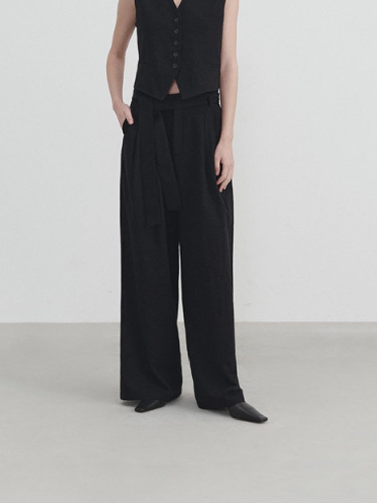 Wide-Leg Straight Linen Trousers