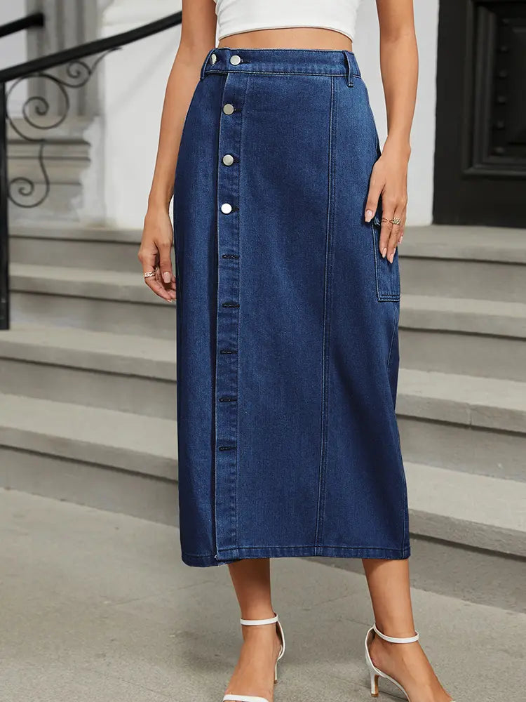 Trendy Elastic Waist Denim Skirt