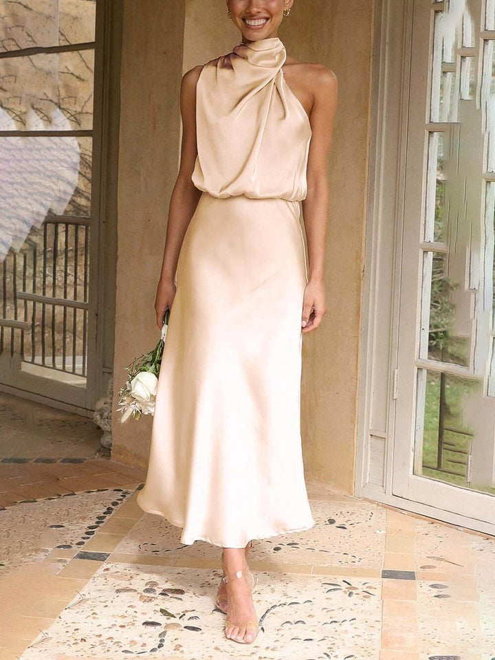 Unique Bridesmaid Sleeveless High Neck Maxi Dresses