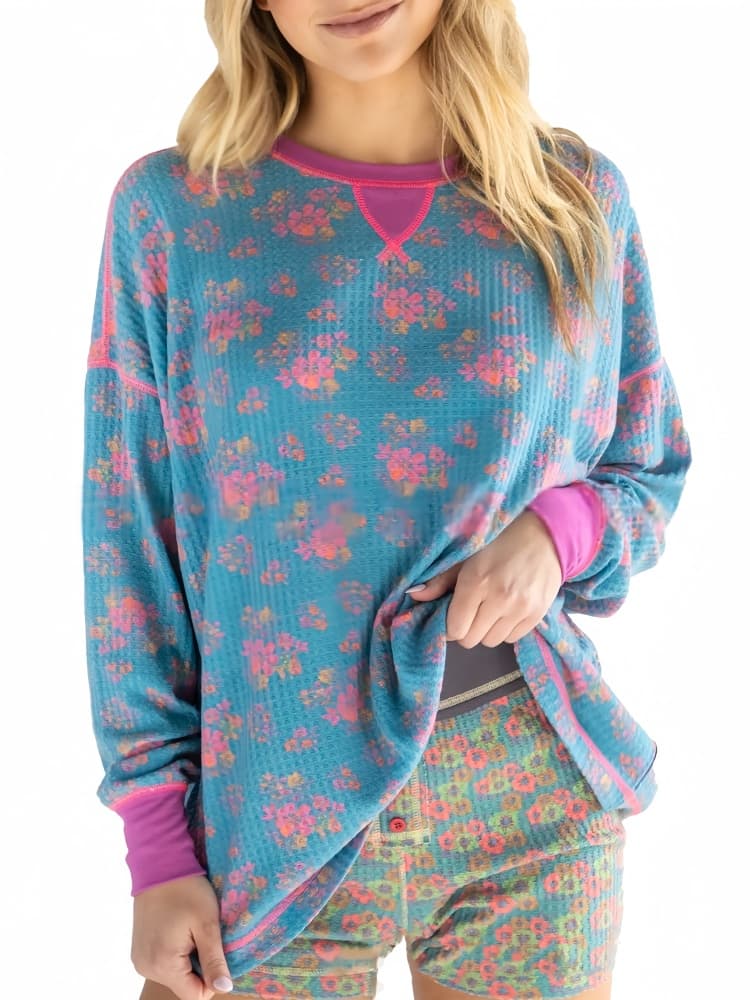 Waffle Print Long Sleeve Sweatshirt