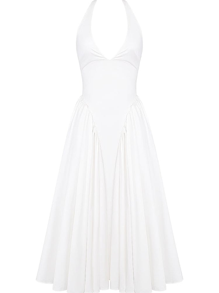 White Cotton Halter Midi Sundress