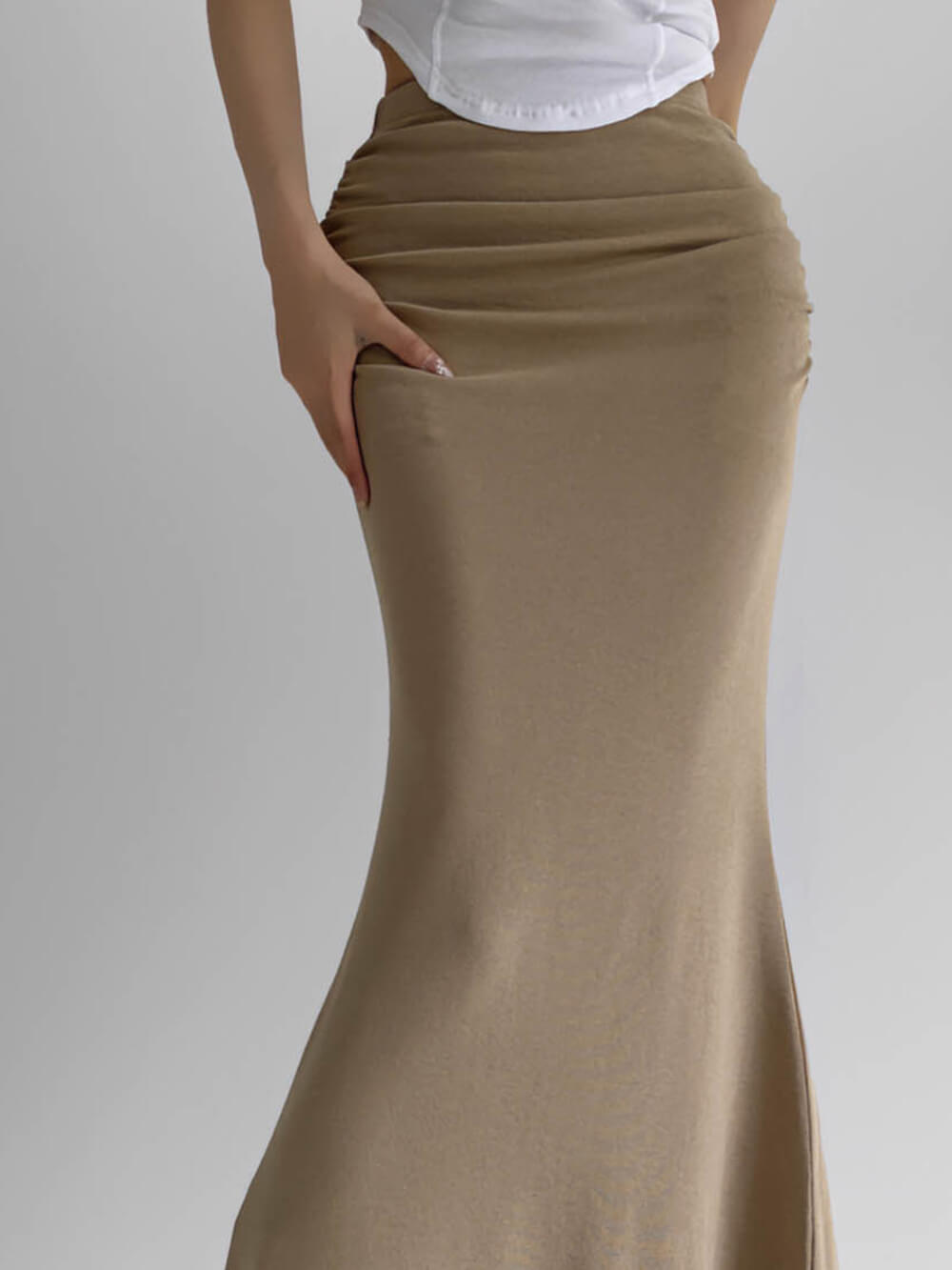 Pleated Mid-Length Fishtail Skirt