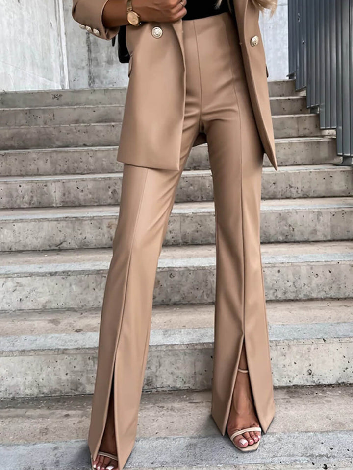 Casual Slit Pu Leather Pants