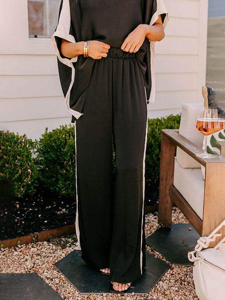 Loose Color Block Slit Wide Leg Pants