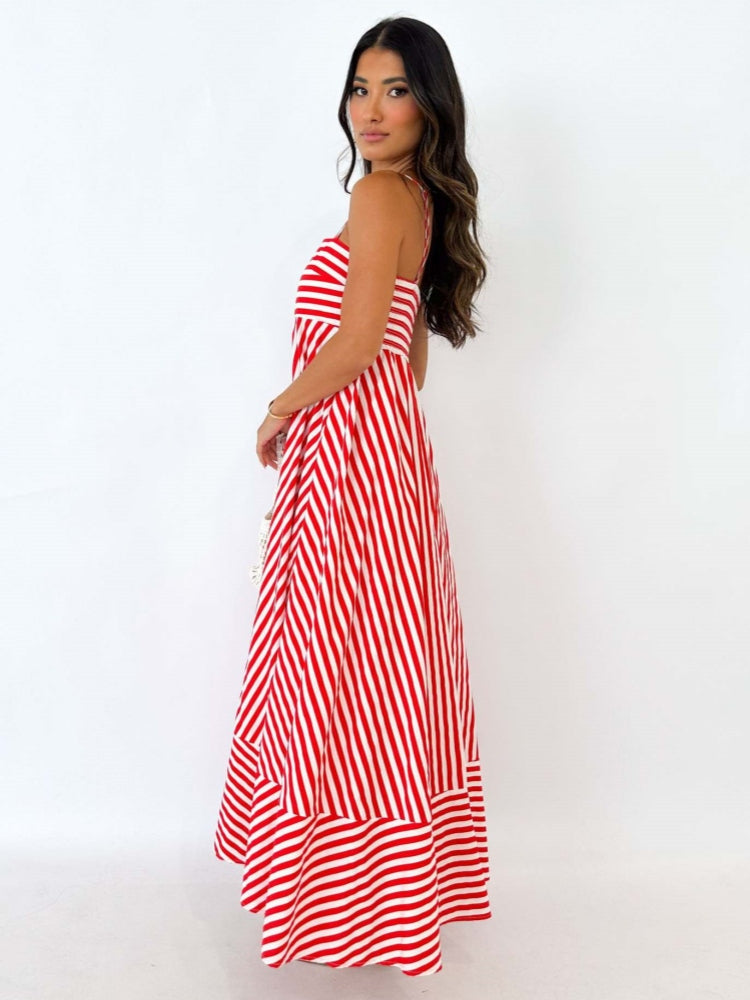 Striped Thin Strappy Midi Dress