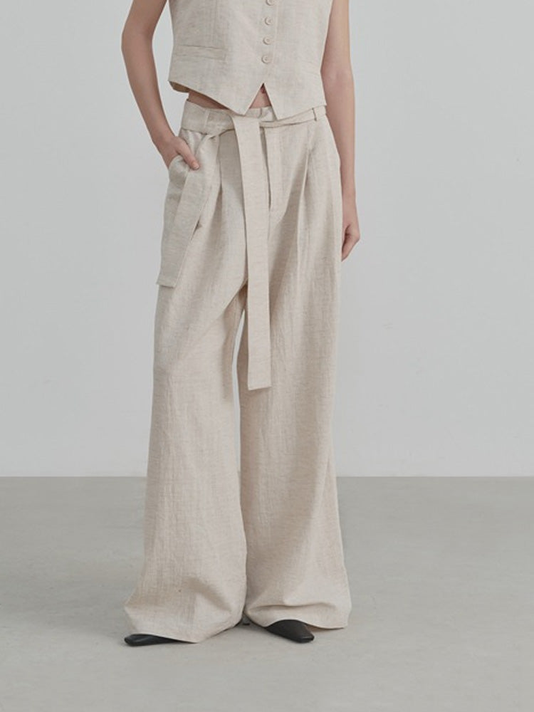 Wide-Leg Straight Linen Trousers