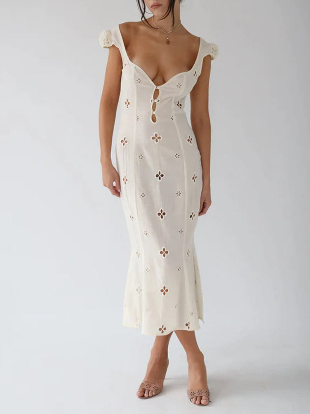 Solid Hollow Slim Maxi Dress