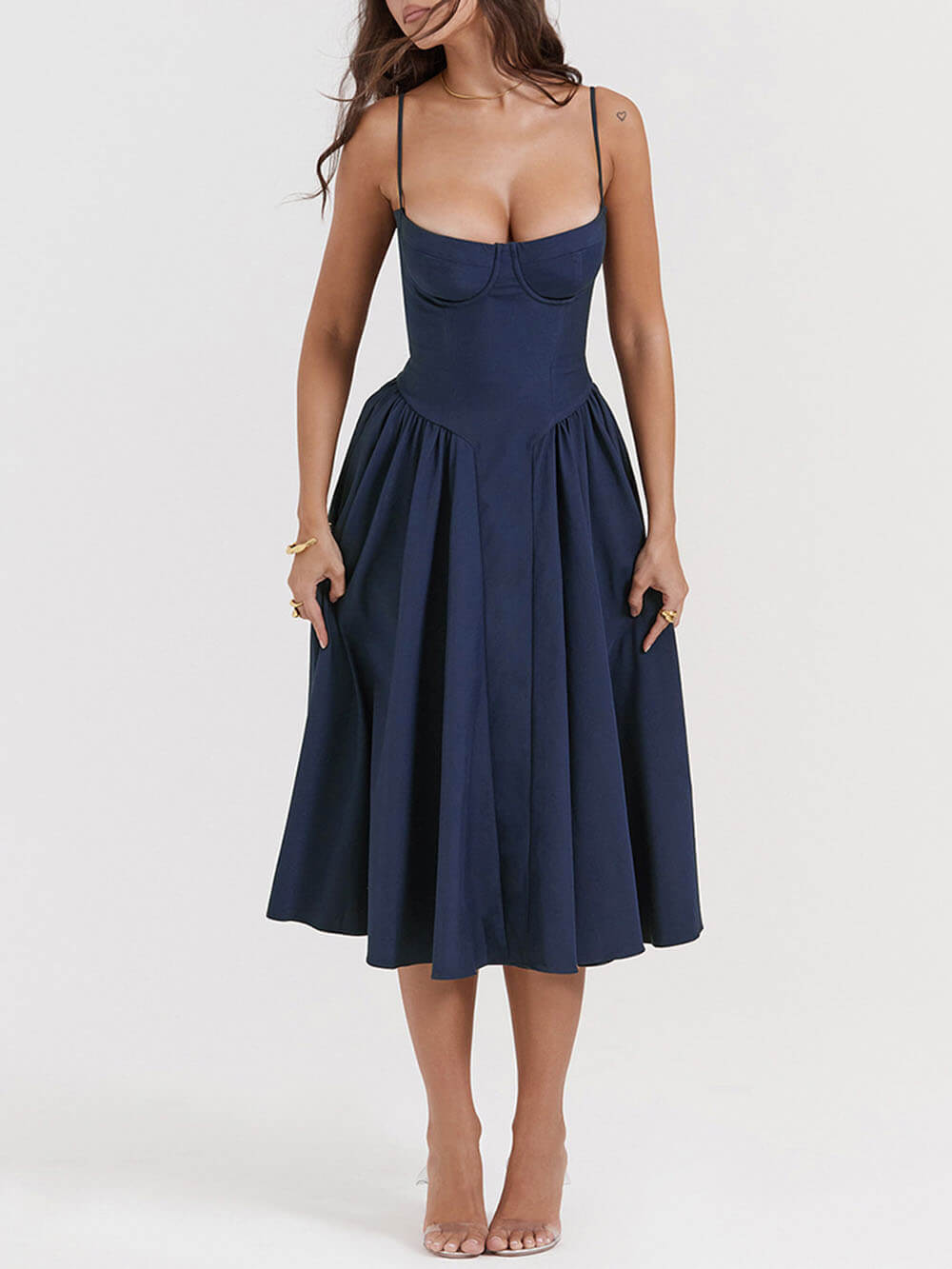 V-Neck Strapless Midi Dress