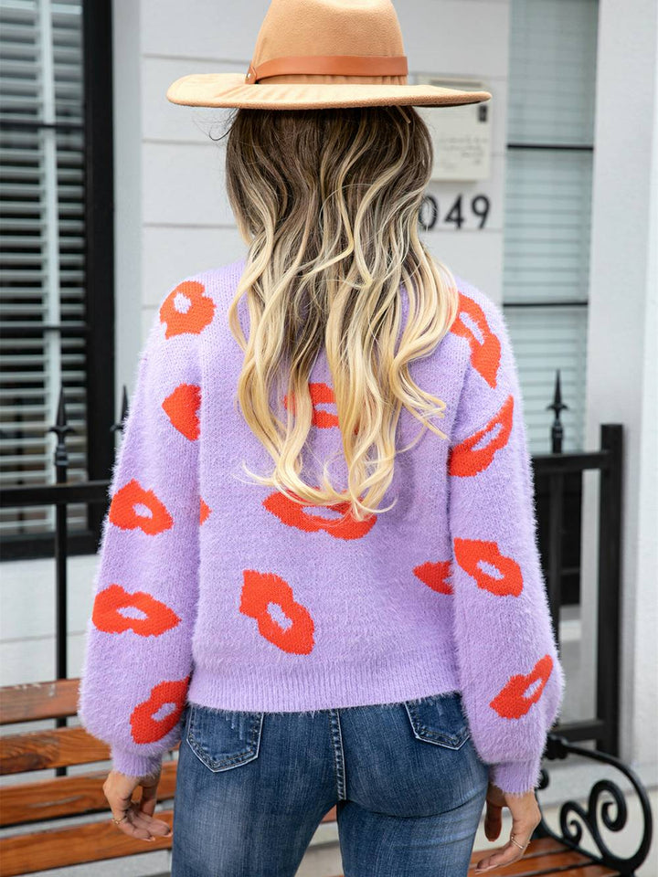 Lips of Love Round Neck Pullover Sweater