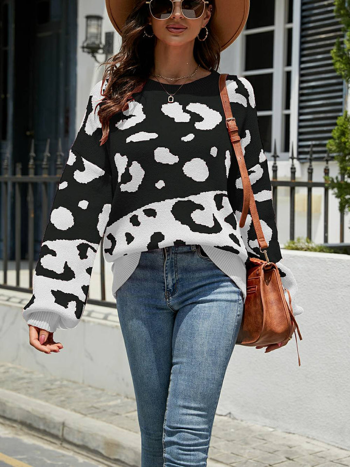 Chic Leopard Round Neck Knit Sweater