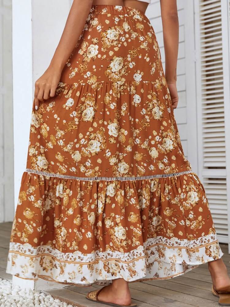 High Waist Eyelet Detail Skirt In Orange