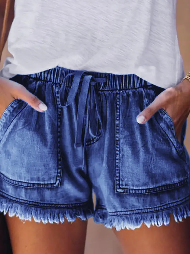 Elastic Waist Casual Denim Shorts