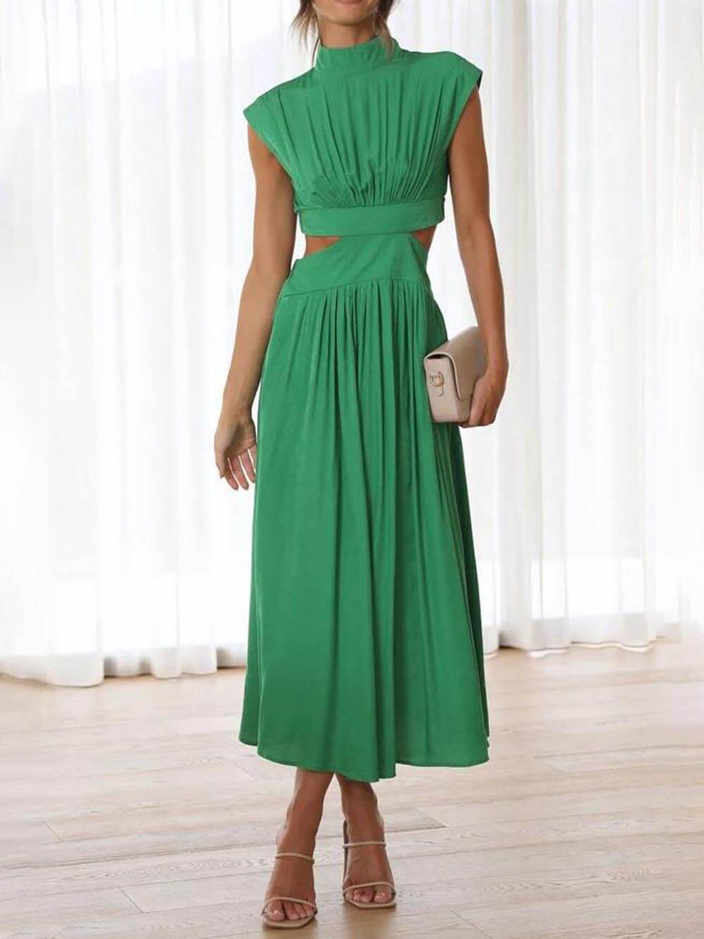 Cutout Waist Pocketed Vacation Midi Dress