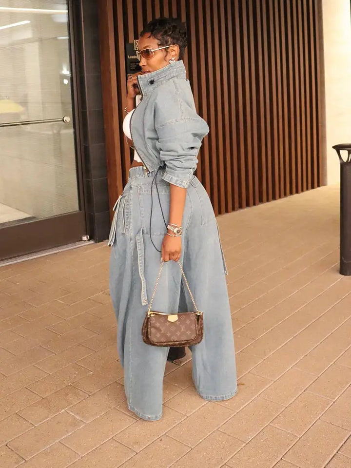 Vintage Wide-Leg Denim Two-Piece