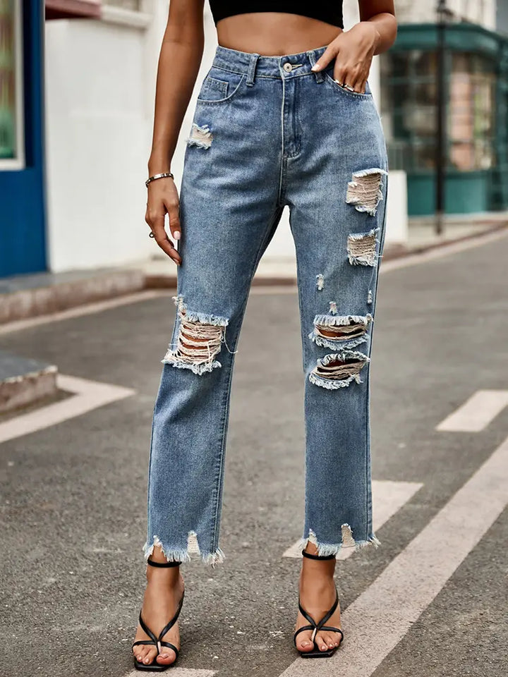 Trendy Frayed Slim-Fit Cropped Jeans