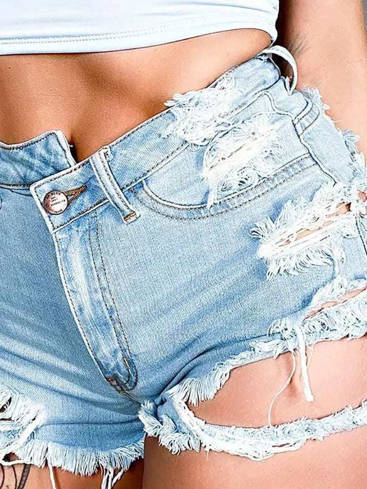 Trendy Asymmetrical Distressed Denim Shorts