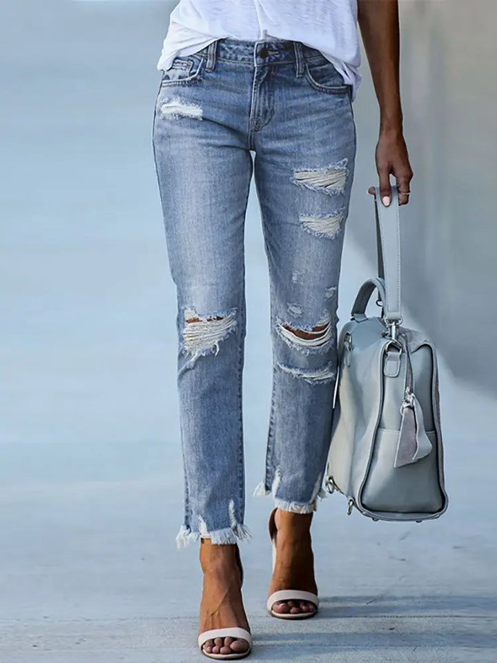 Slim Fit Ripped Cropped Jeans