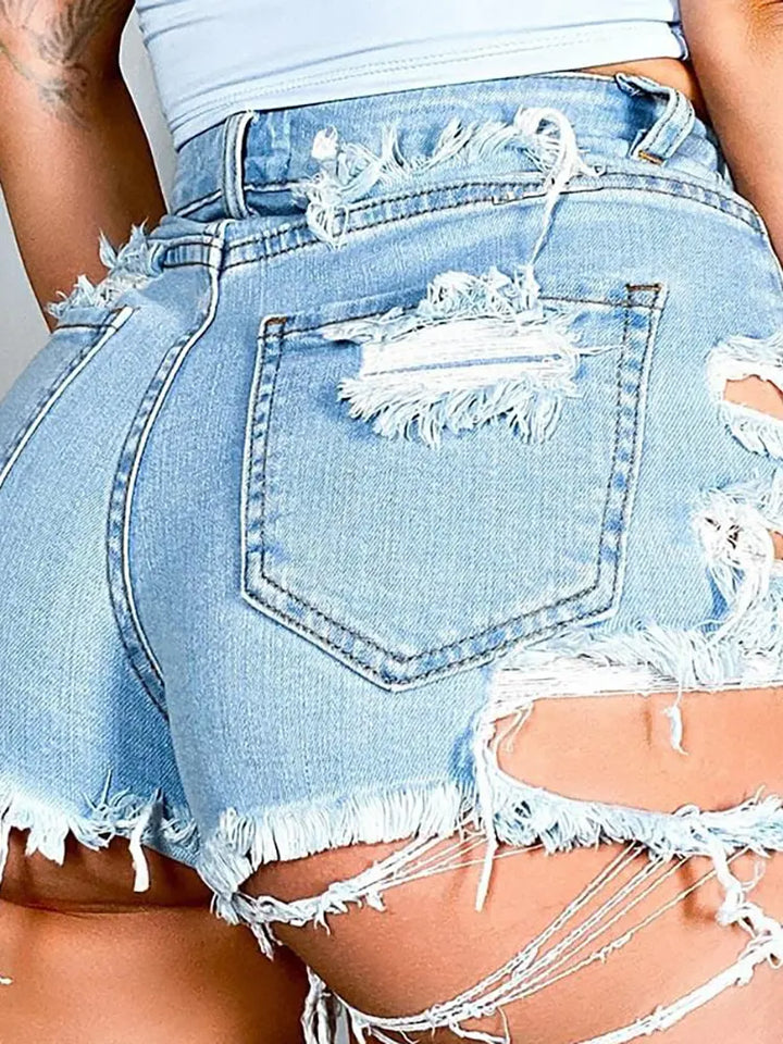 Trendy Asymmetrical Distressed Denim Shorts