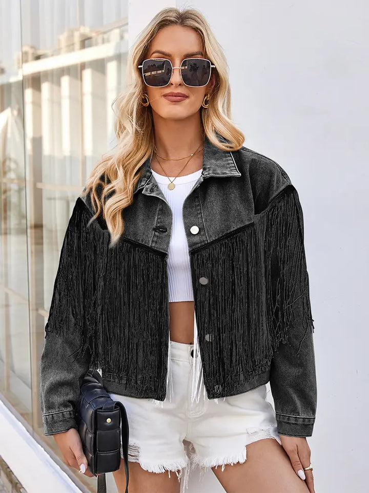 Spring Fringe Long-Sleeve Denim Jacket