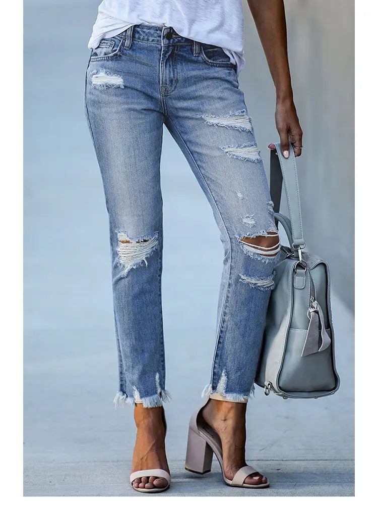 Slim Fit Ripped Cropped Jeans