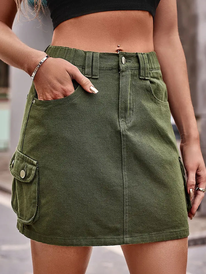 Elastic Waist Denim Skirt