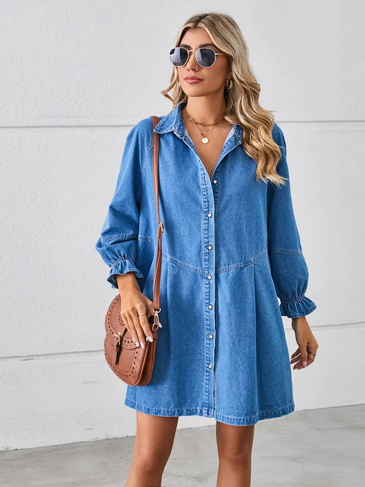 Loose Washed Patchwork Denim Dress