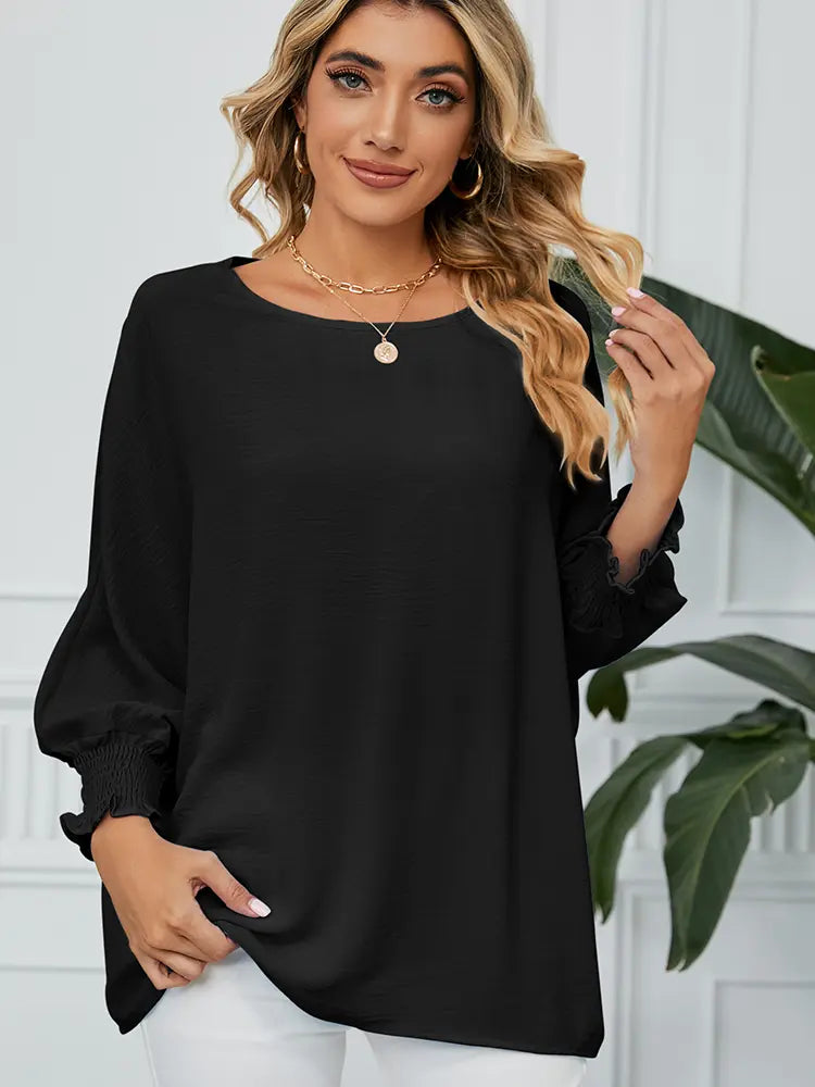 Loose-Fit Chiffon Blouse with 3/4 Sleeves